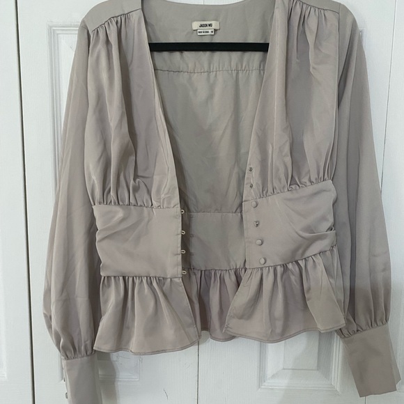 JASON WU Gray Silk Satin Peplum Top M - Picture 11 of 12